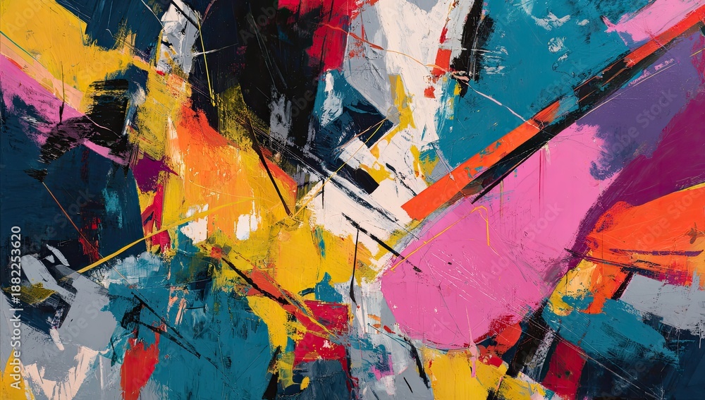 Fototapeta premium Vibrant abstract expressionism with bold brushstrokes and chaotic color interplay