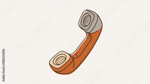 Vintage brown telephone receiver icon hand drawn style