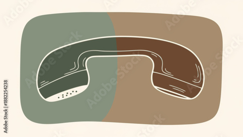 Bicolor green brown telephone receiver hand drawn icon