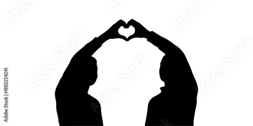 Continuous one line drawing of two people shading a heart with their hands, a creative love silhouette. Line art style vector illustration.