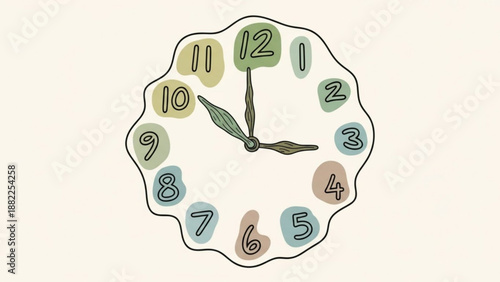 Multicolored clock face icon in organic style
