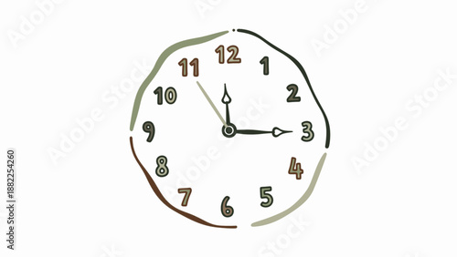 Brown analog clock face hand drawn icon