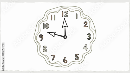White clock face showing nine thirty hand drawn