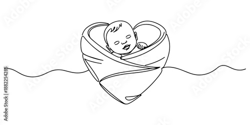 Continuous single line drawing of a cat and dog clinging to each other to form a heart, a pet love icon. Line art style vector illustration.