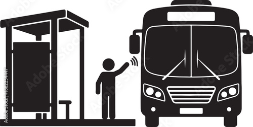 Person Using Contactless Payment to Board a Bus at a Sheltered Bus Stop also transparent background