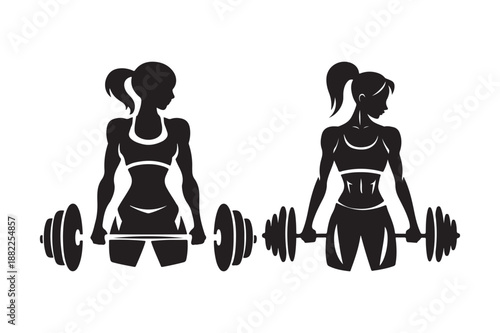 Silhouettes of fit women performing barbell deadlifts