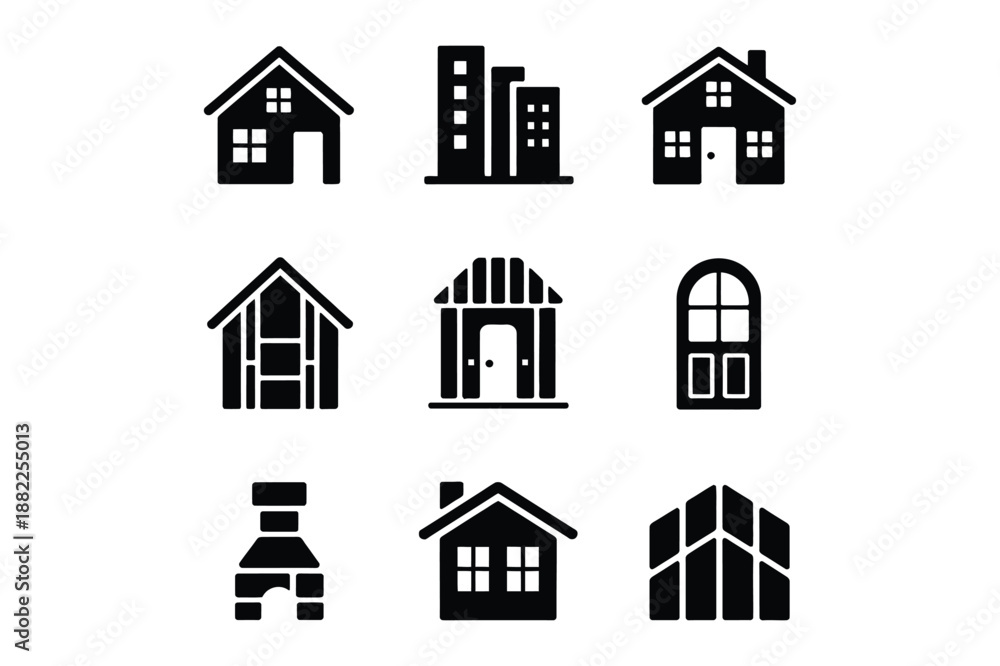 Fototapeta premium Minimalist architectural house and building icons set