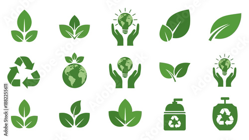Eco friendly icons sustainable living environmental protection and nature concepts