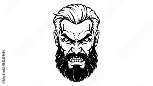 Intense bearded face illustration with stern expression detailed lines design