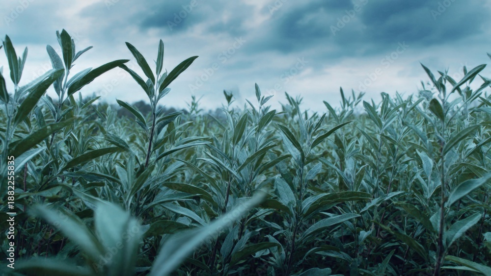 Fototapeta premium Field of plants under an overcast sky