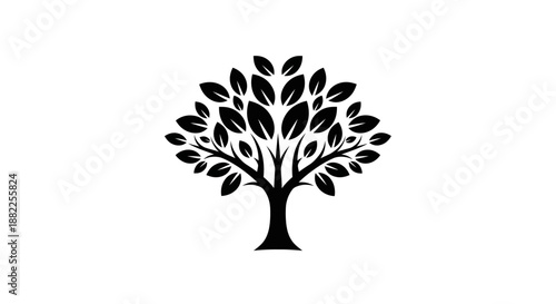 Black and white tree silhouette illustration against a white background