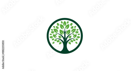 Green tree symbol inside a circle on a white background design element