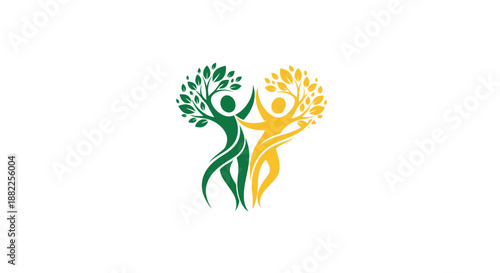 Abstract illustration of two figures with tree crowns nature and unity
