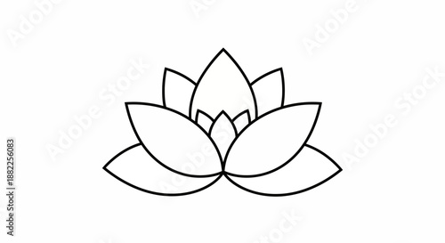 Elegant lotus flower outline illustration on white background symbol of purity