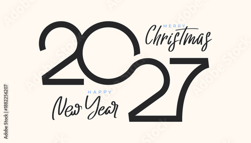 2027 Flat Typography Design for New Year Celebration. 2027 Number Design Vector Illustration. Modern of Happy New Year with clean typography. Perfect for holiday cards, banners, festive designs.