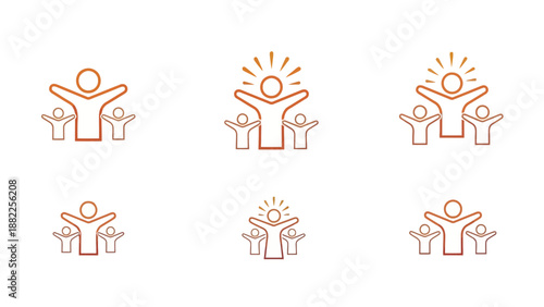 Abstract people icons celebrating success with sunlight vector illustration