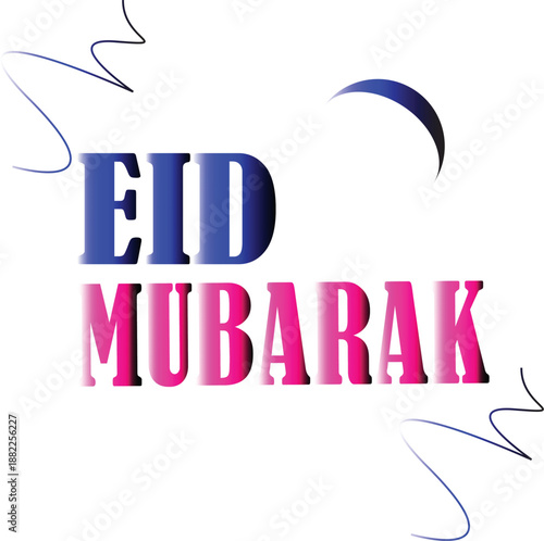 Eid Mubarak Greeting Design with Vibrant Typography and Crescent Moon