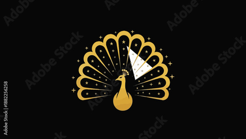 Elegant gold peacock logo design on a black background for various applications