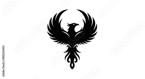 Black phoenix silhouette on white background symbolic of rebirth and power