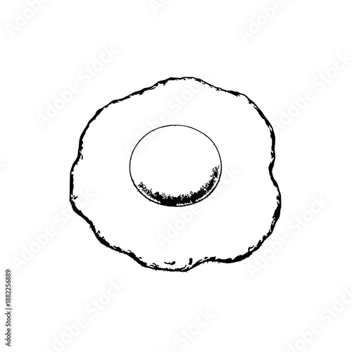 Fried Egg Sketch – Black and White Line Drawing from Top View