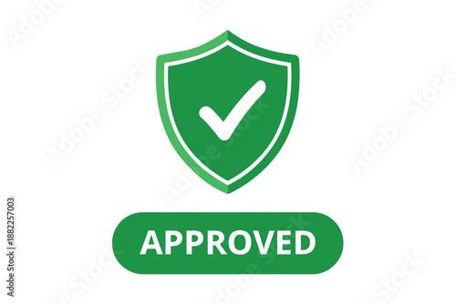 Green shield icon with checkmark and approved text