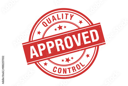 Red approved quality control stamp on for approval and validation
