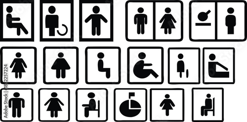 Toilet icon set. WC sign. Washroom, male, female