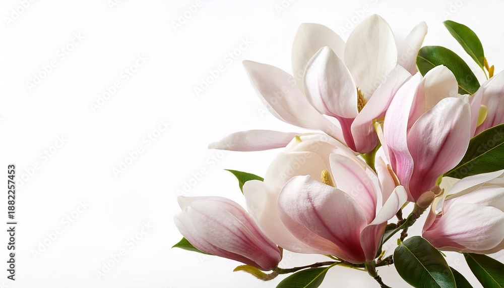 Obraz premium Stunning Blooming Magnolia Flower Bouquet Isolated On White Background