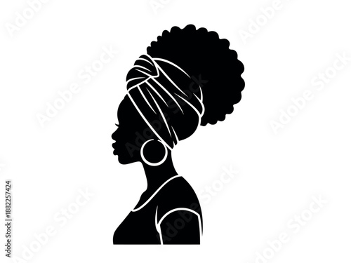 Black silhouette of a woman with afro and headwrap