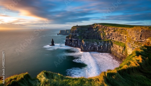 Dramatic Cliffs Of Moher At Sunset Ireland With Sea Stacks And Long Exposure Waves