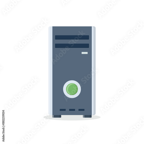 An isolated black 3d object representing a desktop pc tower and dvd case for business data storage and office network server hardware equipment