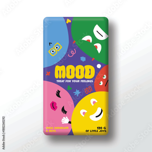 Emoji, fun, colorful Chocolate Bar Design Packaging mockup template