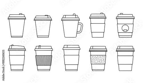 Disposable Coffee Cup Outline Icon Set Coffee To Go Line Vector Symbols