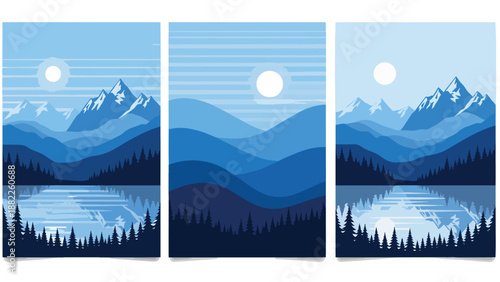 Tranquil Blue Mountain Landscapes with Reflecting Lake