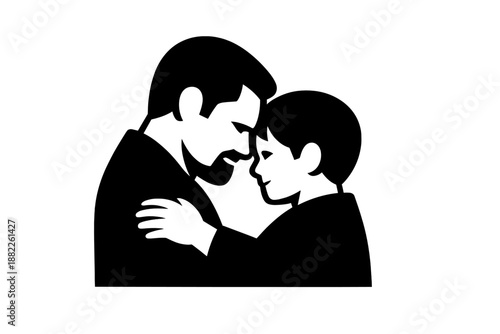 Father and son embracing in a tender close-up portrait