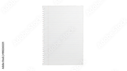 A vertically oriented notebook with blank lined pages against a dark background
