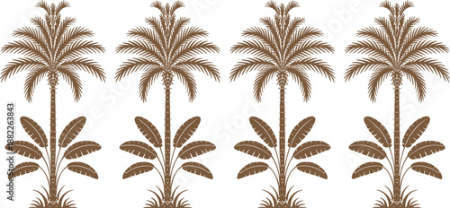 Seamless blue palm tree pattern illustration, tropical botanical background design for wallpaper, textile, fabric print, wrapping paper, summer decor, and modern graphic design projects