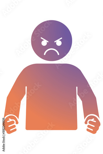 Angry stick figure with clenched fists and gradient color, representing frustration and rage