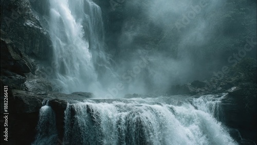 Majestic Waterfall in a Lush Forest