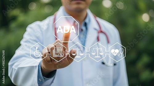 Doctor interacting with ADA accessibility icons on virtual interface