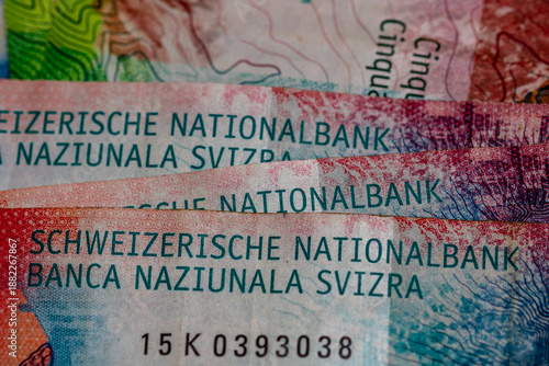 Wallpaper Mural Detail of Swiss Franc banknotes representing economy and inflation in Switzerland Torontodigital.ca