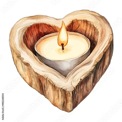 Rustic Wooden Heart-Shaped Candle Holder Vector Illustration
