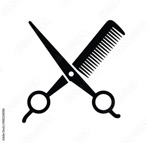 A pair of scissors and a comb for hair cutting and styling