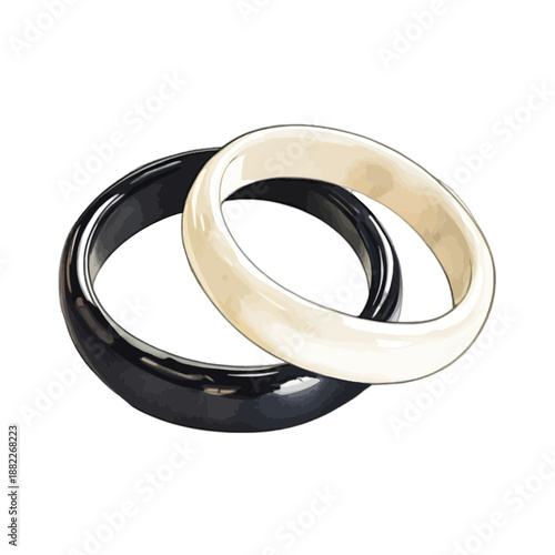 Elegant interlocking black and white bangle bracelets vector illustration
