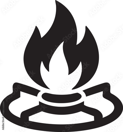 Gas Stove Flame Icon – Cooking Burner Fire Silhouette Vector