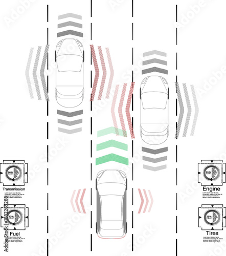 Vehicle maintenance guidelines, highlighting key areas to check. It includes fuel, engine, transmission, and tire maintenance instructions for safe driving.