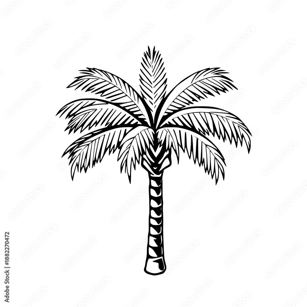Obraz premium A minimalist black and white illustration of a palm tree on transparent background