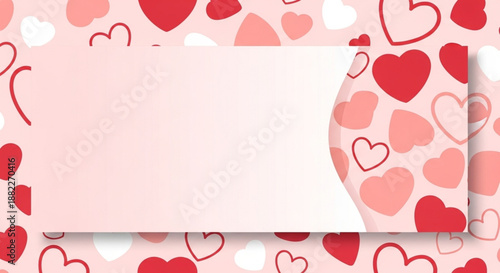 Romantic pink and red heart pattern background with blank wavy banner for sweet love messages or special greetings