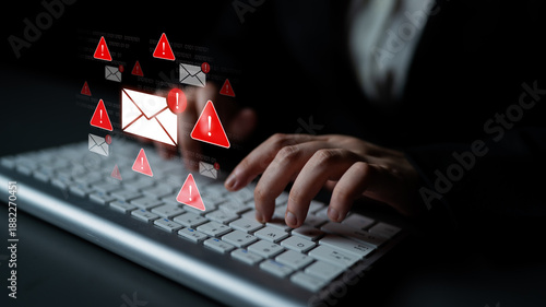 Fotografie Concept of a cybersecurity warning for unsafe email communication