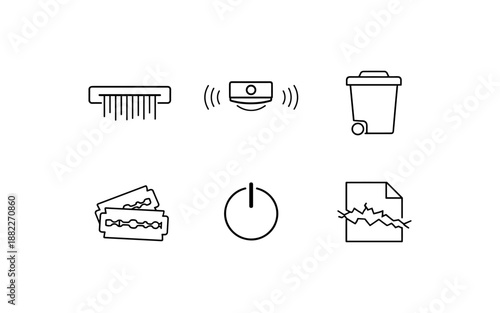 Collection of icons representing destruction, disposal, and power off functions